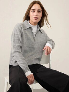 Athleta Alpine 1/4 Zip Sweater Wool Cashmere Gray XS